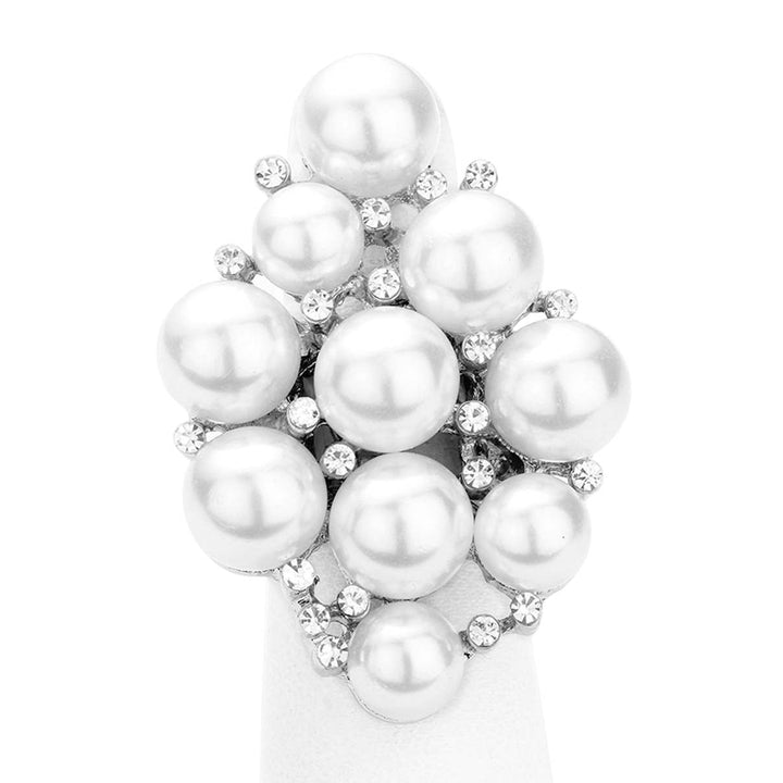 Rhodium Pearl Rhinestone Statement Stretch Ring, is made for special occasions to make you stand out from the crowd. Add a touch of girly glam to your look with this pretty Rhinestone Ring. Jewelry that fits your lifestyle & makes you special on special days! Perfect for adding just the right amount of shimmer & shine and a touch of class to special events. It perfectly fits any finger size and makes you comfortable.