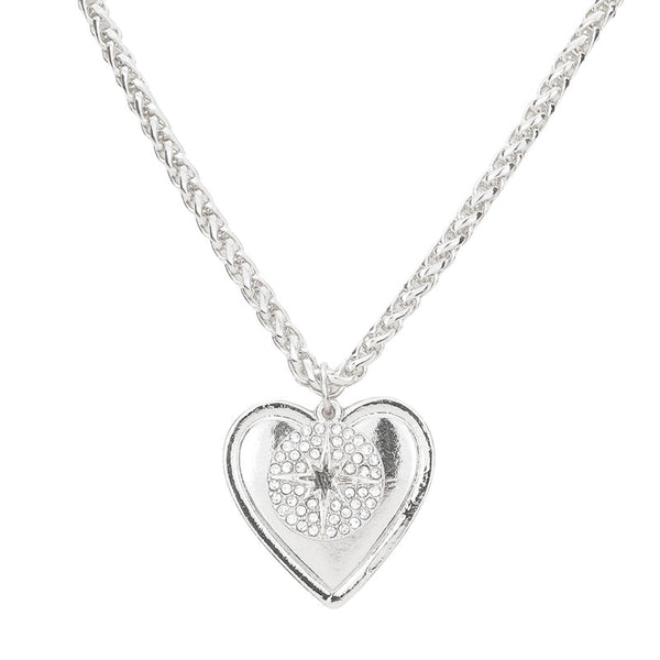 Rhodium Rhinestone Embellished Star Metal Heart Pendant Necklace, This beautiful Star-themed heart pendant necklace is the ultimate representation of your class & beauty. Get ready with these heart pendant necklaces to receive compliments putting on a pop of color to complete your ensemble in perfect style for anywhere, any time, or any other special occasion. 