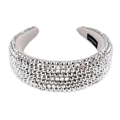 Rhodium Studded Padded Headband, sparkling placed on a wide padded headband making you feel extra glamorous especially when crafted from padded beaded headband . Push back your hair with this pretty plush headband, spice up any plain outfit! Be ready to receive compliments. Be the ultimate trendsetter wearing this chic headband with all your stylish outfits!