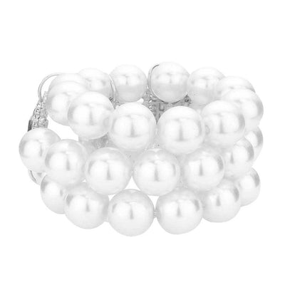 Rhodium White Glass Stone Accented Pearl Stretch Bracelet. This pearl stretch Bracelet sparkles all around with it's surrounding glass stones, stylish evening bracelet that is easy to put on, take off and comfortable to wear. It looks stylish and is just the right touch to set off your dress. Suitable for Night Out, Party, Formal, Special Occasion, Date Night, Prom.