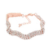 Rose Gold 3Rows Rhinestone Wavy Evening Bracelet. This Rhinestone Evening Bracelet sparkles all around with it's surrounding round stones, stylish stretch bracelet that is easy to put on, take off and comfortable to wear. It looks modern and is just the right touch to set off LBD. Perfect jewelry to enhance your look. Awesome gift for birthday, Anniversary, Valentine’s Day or any special occasion.