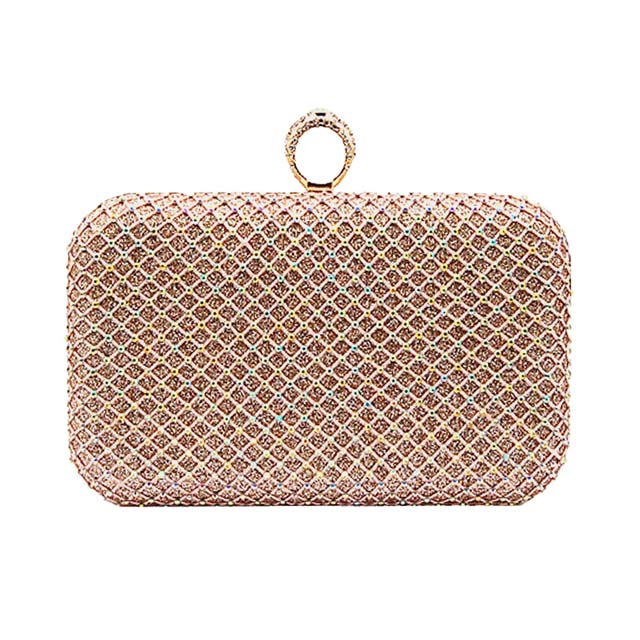 Rose Gold Bling Rectangle Evening Clutch Crossbody Bag, is fit for all occasions and places. perfect for makeup, money, credit cards, keys or coins, and many more things. This handbag features a top Clasp Closure for security and contains a detachable shoulder chain that makes your life easier and trendier. Its catchy and awesome appurtenance drags everyone's attraction to you. Perfect gift ideas for a Birthday, Holiday, Christmas, Anniversary, Valentine's Day, etc.