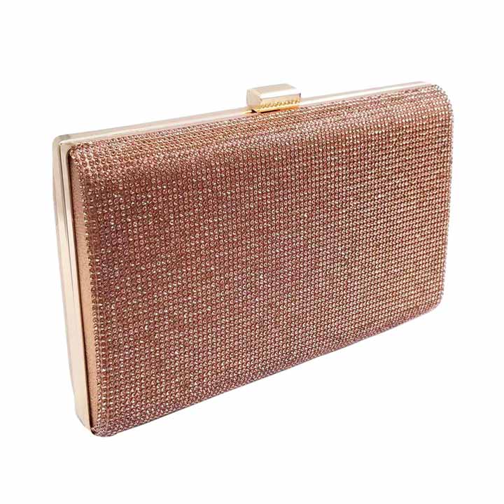 Rose Gold Crystal Shimmery Evening Clutch Bag, The clutch is elegant and glamorous. Ladies' luxury night clutch purse and evening bags, which is a very practical handbags. The unique design will make you shine. perfect for money, credit cards, keys or coins, etc. Crystal Shimmery evening bag clutch detachable chain strap, sparkling adorn all sides of this lustrous style, special occasion bag, will add a romantic and glamorous touch to your special day.