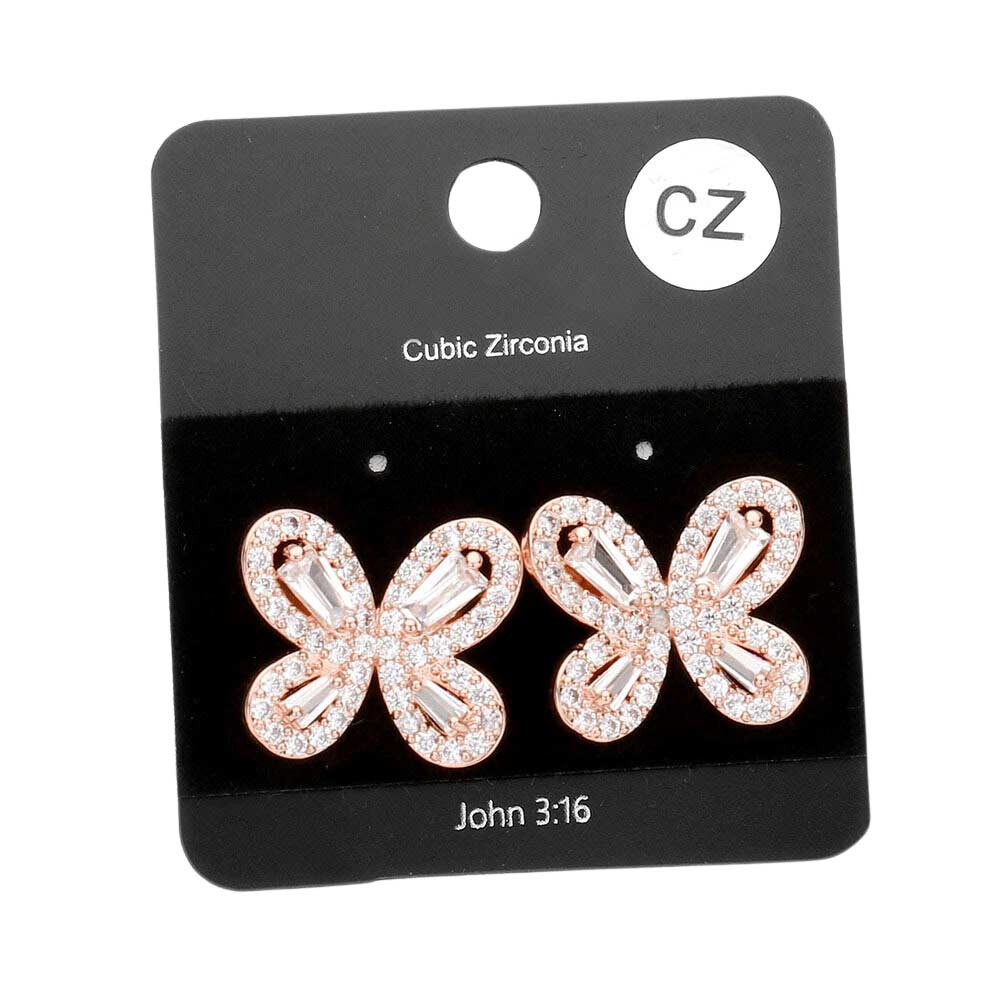 Rose Gold Cz Butterfly Evening Earrings, enhance your attire with these vibrant beautiful cz butterfly earrings to dress up or down your look on special occasions. Look like the ultimate fashionista with these evening earrings! Add something special to your outfit on any special occasion! It will be your new favorite accessory.