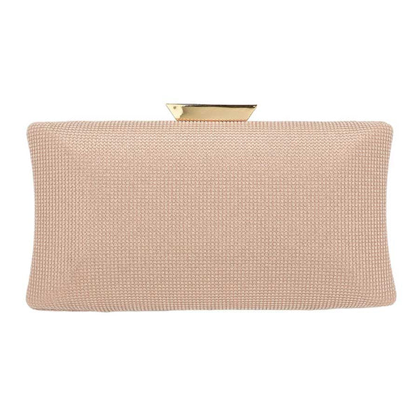 Rose Gold Glittered Rectangle Evening Clutch Crossbody Bag adds a touch of glamour to any evening look. Crafted from fine-glittered material, this clutch features a distinctive rectangle shape. The adjustable shoulder strap allows you to effortlessly switch between a clutch and a crossbody bag.