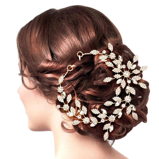 Rose Gold Marquise Stone Accented Rhinestone Leaf Cluster Vine Wrap Headpiece. Perfect for adding just the right amount of shimmer & shine, will add a touch of class, beauty and style to your wedding, prom, special events, embellished glass crystal to keep your hair sparkling all day & all night long.