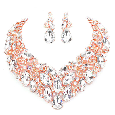 Rose Gold  Marquise Stone Cluster Accented Evening Necklace Look like the ultimate fashionista with these Earrings! Add something special to your outfit ! It will be your new favourite accessory. Perfect Birthday Gift, Anniversary Gift, Mother's Day Gift, Graduation Gift, Prom Jewellery, Just Because Gift, Thank you Gift