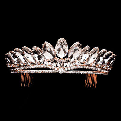 Rose Gold Marquise Stone Cluster Princess Tiara. High-quality stone, sparkling and shinning, for a long time sensational and unique crown. Easy wear, sturdy and non-breakable headgear. The mini hair accessory is really beautiful, Pretty and lightweight. Makes You More Eye-catching at events and wherever you go. Suitable for Wedding, Engagement, Birthday Party, Any Occasion You Want to Be More Charming.