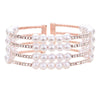 Rose Gold Pearl Crystal Rhinestone Statement Cuff Evening Bracelet; Look as regal on the outside as you feel on the inside, feel absolutely flawless. Fabulous fashion and sleek style adds a pop of pretty color to your attire, coordinate with any ensemble from business casual to everyday wear