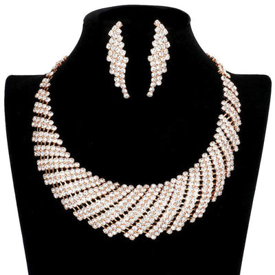 Rose Gold Rhinestone Tornado Collar Bib Necklace. These gorgeous Stone pieces will show your class in any special occasion. The elegance of these Stone goes unmatched, great for wearing at a party! stunning jewelry set will sparkle all night long making you shine like a diamond. Perfect jewelry to enhance your look. Awesome gift for birthday, Anniversary, Valentine’s Day or any special occasion.