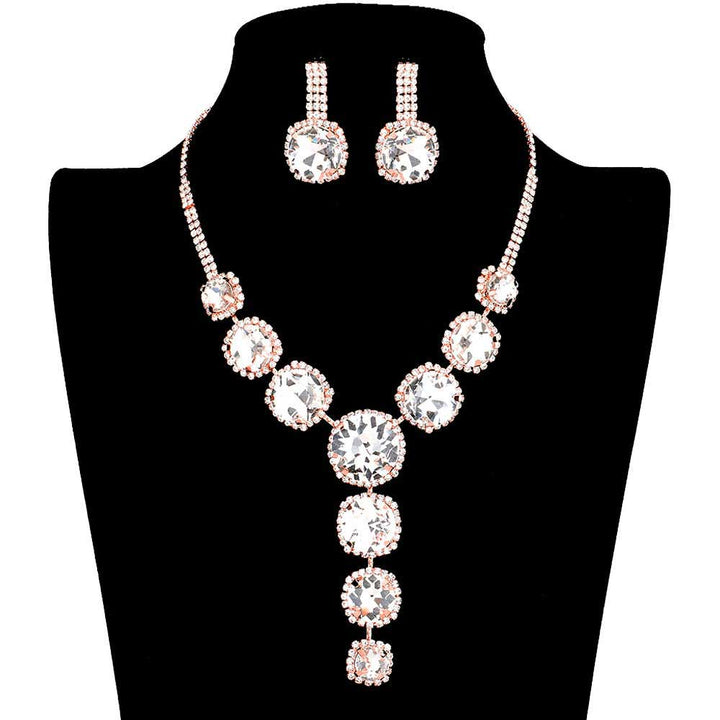 Rose Gold Round Stone Accented Evening Necklace, These fashionable trendy stone accented Necklace for women are suitable for every girl as well! Wearing it you are a unique fashion in the crowd. sophisticated look you have been craving for! Stunning evening necklace will sparkle all night long making you shine out like a diamond. perfect for a night out on the town or a black tie party.