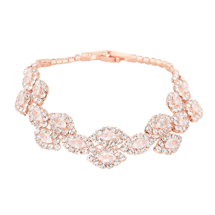 Rose Gold Trendy CZ Marquise Stone Accented Evening Bracelet, get ready to make a glowing beauty and receive compliments with this evening bracelet on your special occasions. Put on a pop of color to complete your ensemble. Perfect for adding just the right amount of shimmer & shine and a touch of class to special events. It's the thing just what you need to update your wardrobe. Perfect gift for Birthday, Anniversary, Mother's Day, Thank you, Just Because Gift. Express the royalty with beauty!