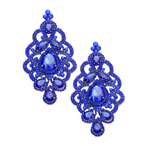 Royal Blue Oversized Teardrop Crystal Accented Evening Earrings. Beautifully crafted design adds a gorgeous glow to any outfit. Jewelry that fits your lifestyle! Perfect Birthday Gift, Anniversary Gift, Mother's Day Gift, Anniversary Gift, Graduation Gift, Prom Jewelry, Just Because Gift, Thank you Gift.