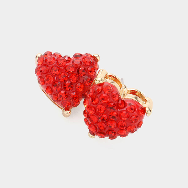 Stone Embellished Heart Stud Earrings