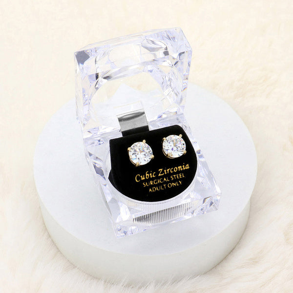10mm Round Crystal Cubic Zirconia Stud Earrings in Clear Gift Box - Ready to Gift