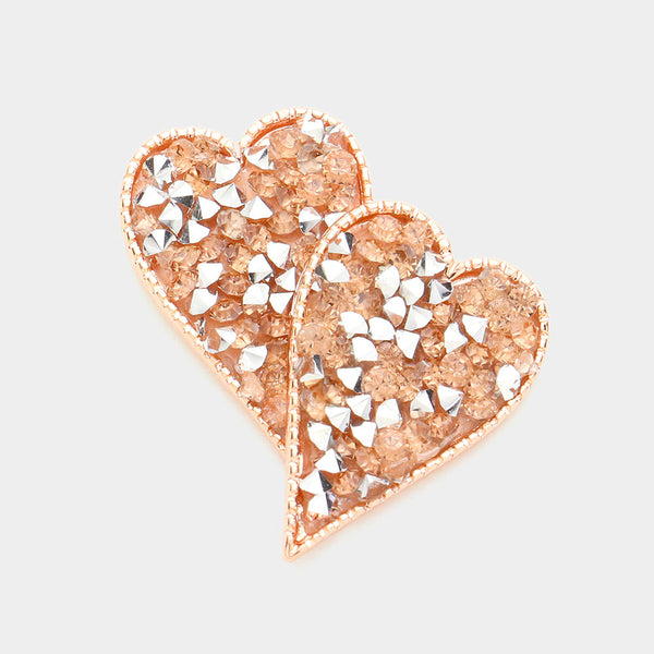 Stone Cluster Heart Stud Earrings