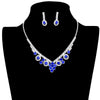 Sapphire Round Stone Flower Accented Rhinestone Pave Necklace, put on a pop of color to complete your ensemble. Perfect for adding just the right amount of shimmer & shine and a touch of class to special events. Wear with different outfits to add perfect luxe and class with incomparable beauty. Perfectly lightweight for all-day wear. coordinate with any ensemble from business casual to everyday wear. Perfect Birthday Gift, Anniversary Gift, Mother's Day Gift, Valentine's Day Gift.