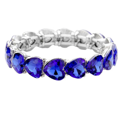 Sapphire Silver Heart Crystal Stretch Evening Bracelet, put on a pop of color to complete your ensemble. Perfect for adding just the right amount of shimmer & shine and a touch of class to special events. Perfect Birthday Gift, Anniversary Gift, Mother's Day Gift, Graduation Gift, Valentine’s Gift.