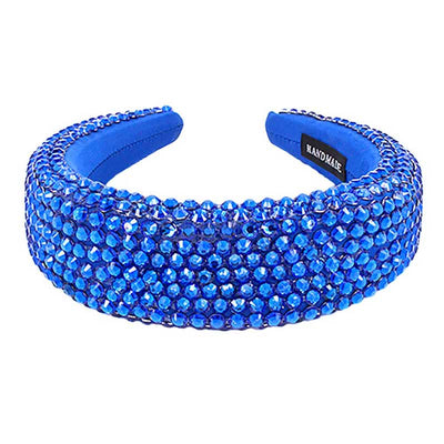 Sapphire Studded Padded Headband, sparkling placed on a wide padded headband making you feel extra glamorous especially when crafted from padded beaded headband . Push back your hair with this pretty plush headband, spice up any plain outfit! Be ready to receive compliments. Be the ultimate trendsetter wearing this chic headband with all your stylish outfits!