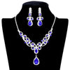 Sapphire Teardrop Crystal Rhinestone Vine Evening Necklace Clip On Earrings Set, dazzle on your Special Occasion, jewelry set will sparkle all night long. Perfect Bridal Jewelry, Birthday Gift, Mother's Day Gift, Anniversary Gift, Prom, Graduation, Sweet 16, Quinceanera, Wedding Bride, Mother of the Bride, Bridesmaid