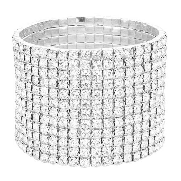 Silver 12 Row Crystal Rhinestone Stretchable Bracelet, get ready to make a glowing beauty and receive compliments with this stretchable Bracelet. Put on a pop of color to complete your ensemble. Perfect for adding just the right amount of shimmer & shine and a touch of class to special events. It's the thing just what you need to update your wardrobe. Perfect gift for Birthday, Anniversary, Mother's Day, Thank you, Just Because Gift, and Daily Wear. Express the royalty with beauty!