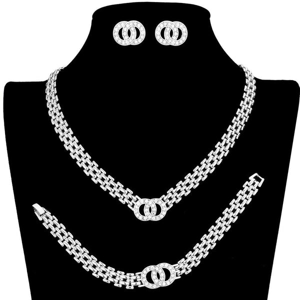 Silver 3PCS Stone Double Open Circle Link Necklace Jewelry Set. Wear together or separate according to your event, versatile enough for wearing straight through the week, perfectly lightweight for all-day wear, coordinate with any ensemble from business casual to everyday wear, the perfect addition to every outfit. Perfect Birthday Gift, Anniversary Gift, Mother's Day Gift, Valentine's Day Gift, Just Because Gift, Thank you Gift.