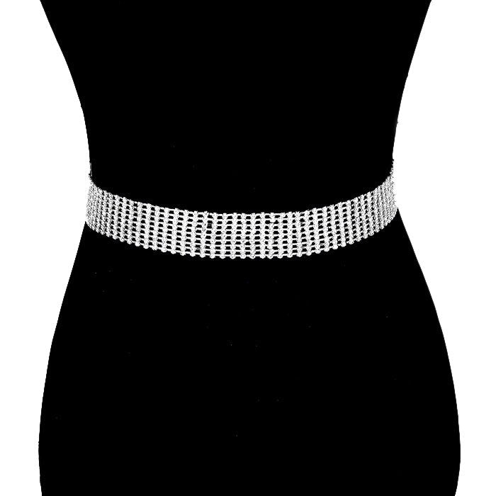 Silver 9 Row Crystal Embellished Rhinestone Pave Detail Glamorous Chain Belt, luminous crystals adds luxurious shine to this eye-catching rhinestone belt, dare to dazzle with this radiant accessory, coordinates with any ensemble, ideal for Bride, Wedding, Prom, Sweet 16, Quinceanera, Graduation, Party, Cocktail. Perfect Gift.