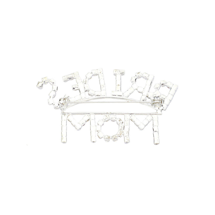 Silver Brides Mom Rhinestone Pin Brooch, let Mom stand out and feel special with this stylish pin brooch. Everyone will know who the proud mother is when wearing this stunner! The stunning brooch is embellished with rhinestones making up the words brides mom. This pin is sure to let moms feel even more special on their wedding day.