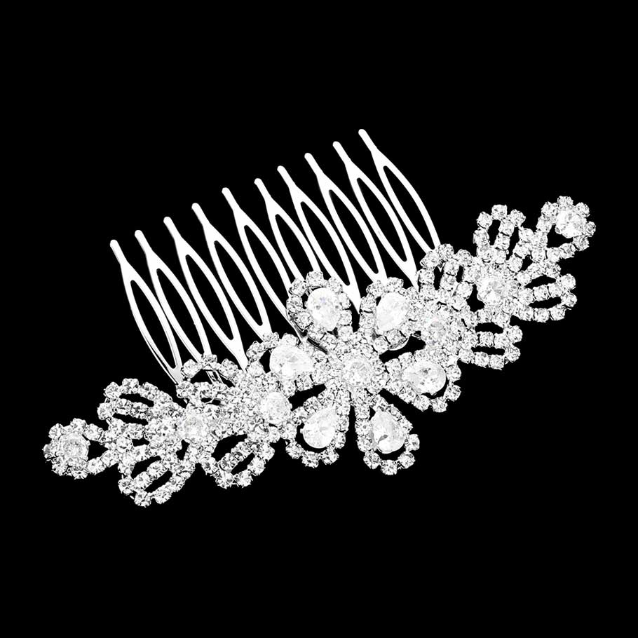 Silver CZ Teardrop Stone Accented Flower Hair Comb, is a beautiful way to add a touch of glamour to any hairstyle with your special outfit. This comb is the perfect accessory for any special occasion. An excellent gift item for birthdays, anniversaries, weddings, bridal showers, proms, and other special occasions.