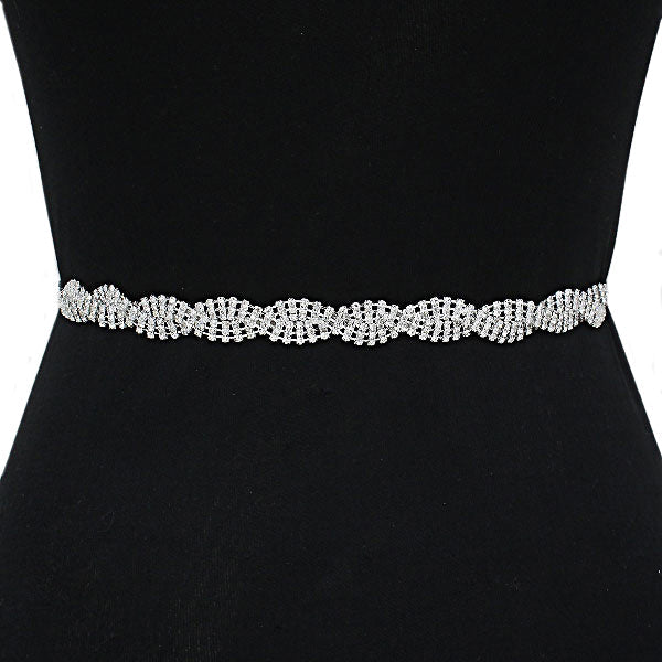 Silver Clear  Rhinestone Twist Organza Fabric Belt, is an awesome rhinestone twist-designed Belt that surely amps up your beauty & adds extra luxe to your outlook on special occasions. Wear this Fabric Belt at a wedding or bridal confidently to show your elegance & perfect class and make you stand out from the crowd.