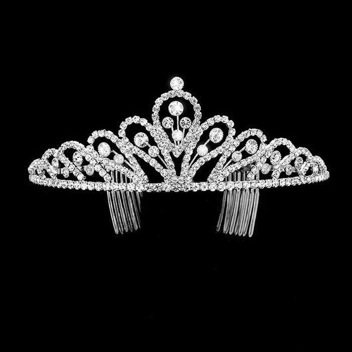 Silver Crystal Rhinestone Pave Pageant Queen Tiara, this tiara features precious stones and an artistic design. Makes You More Eye-catching in the Crowd. Suitable for Wedding, Engagement, Prom, Dinner Party, Any Occasion You Want to Be More Charming. Perfect Birthday, Anniversary , Mother's Day, Graduation Gift.