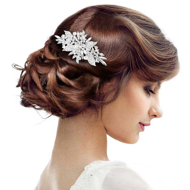 Silver Flower Stone Cluster Embellished Hair Comb, amps up your hairstyle with a glamorous look as you are with this flower stone cluster hair comb! Add spectacular sparkle into your hair that brightens your moments with joy. Perfect for adding just the right amount of shimmer & shine. It will add a touch of class, beauty, and style to your wedding, prom, and special events.