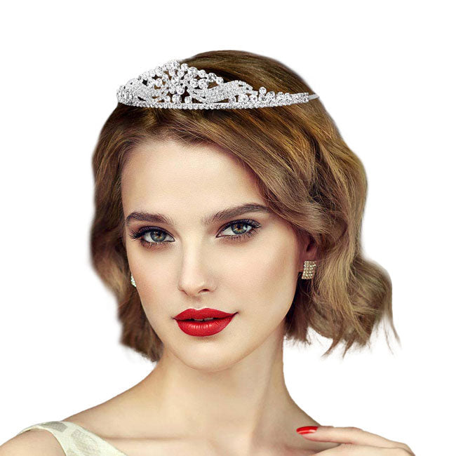 Silver Glass Crystal Pageant Queen Tiara, this tiara features precious look and an artistic design. Perfect for adding just the right amount of shimmer & shine, will add a touch of class, beauty and style to your special events. Suitable for Wedding, Engagement, Prom, Dinner Party, Birthday Party, Any Occasion You Want to Be More Charming.