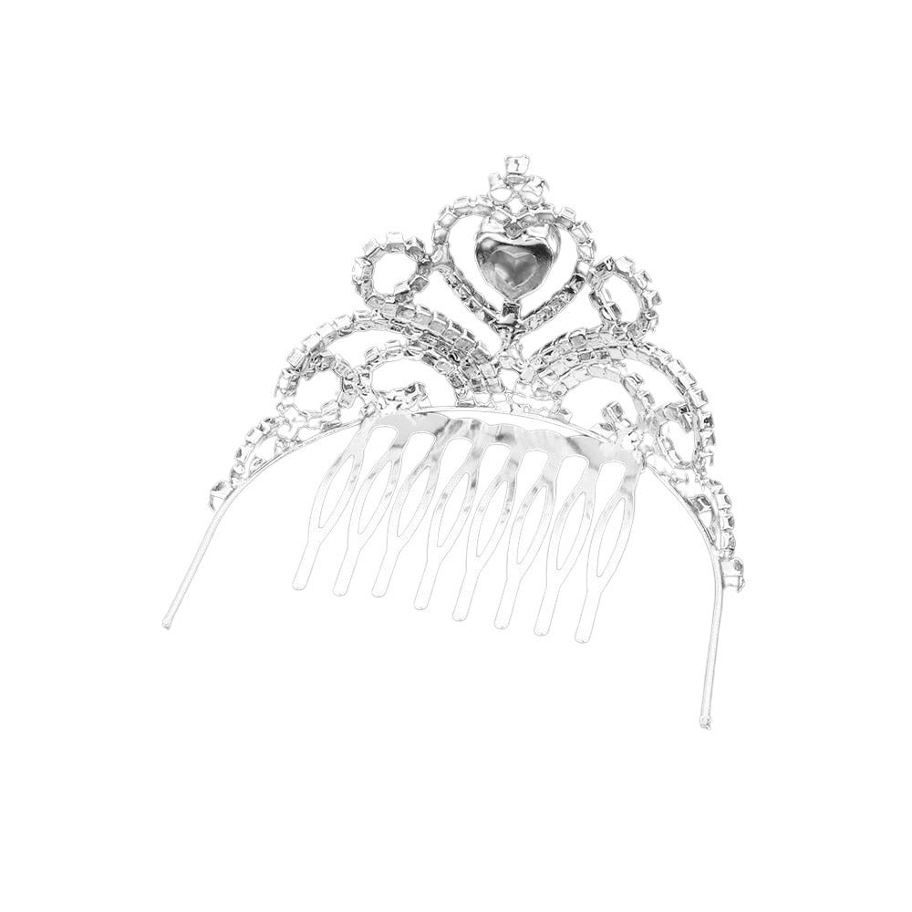 Silver Heart Crystal Rhinestone Princess Mini Tiara, this tiara features precious crystal rhinestone and an artistic design. Perfect for adding just the right amount of shimmer & shine, will add a touch of class, beauty and style to your special events. Suitable for Wedding, Engagement, Prom, Dinner Party, Birthday Party, Any Occasion You Want to Be More Charming.