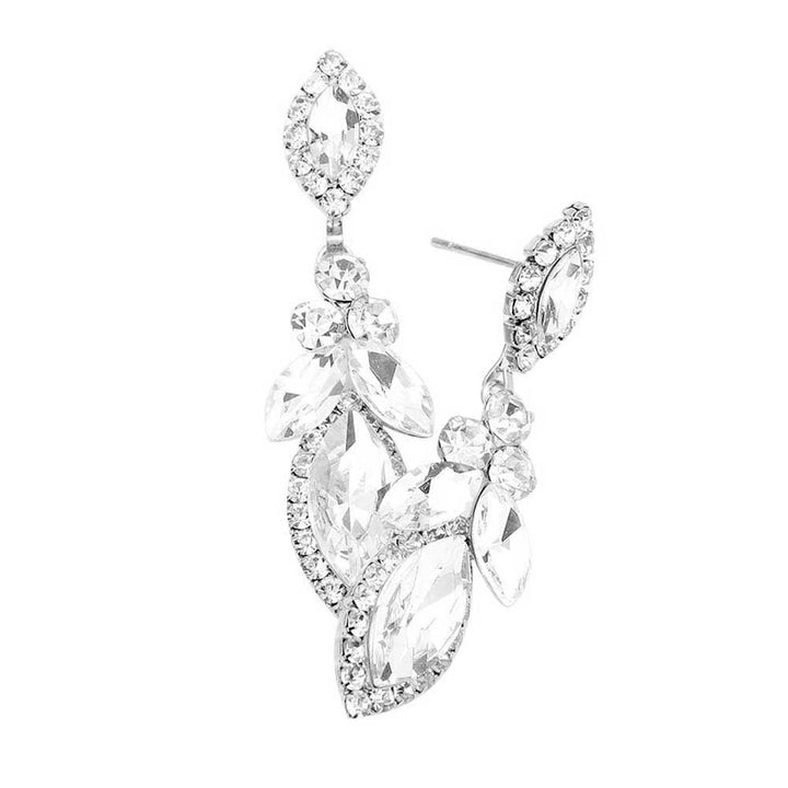 Silver Marquise Round Stone Accented Dangle Evening Earrings. These gorgeous stone pieces will show your class in any special occasion. The elegance of these stone goes unmatched, great for wearing at a party! Perfect jewelry to enhance your look. Awesome gift for birthday, Anniversary, Valentine’s Day or any special occasion.