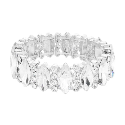 Silver Trendy Marquise Stone Accented Stretch Evening Bracelet, Get ready with this stone-accented stretchable Bracelet and put on a pop of color to complete your ensemble. Perfect for adding just the right amount of shimmer & shine and a touch of class to special events. Wear with different outfits to add perfect luxe and class with incomparable beauty. Just what you need to update in your wardrobe.