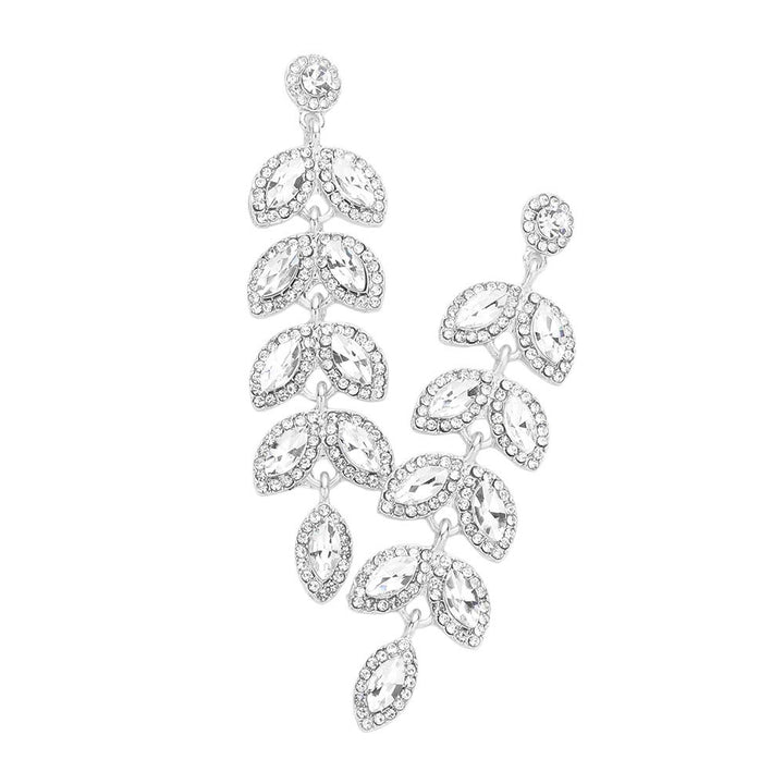 Silver Marquise Stone Cluster Vine Dangle Evening Earrings, elevate your evening look with these exquisite Dangle Evening Earrings. Perfect for your next special occasion! An excellent choice for wearing with any outfit. These beautifully unique designed earrings are suitable as gifts for wife, girlfriend, and mothers.