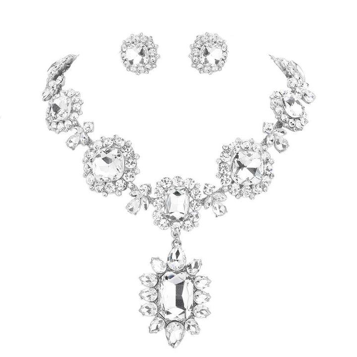 Silver Multi Stone Link Evening Necklace is an excellent jewelry set that will sparkle all night long making you shine like a diamond. This stunning jewelry set will make you stand out from the crowd on any special occasion and show your perfect class. Perfect jewelry to enhance your look and for wearing at parties, weddings, date nights, or any special event. 