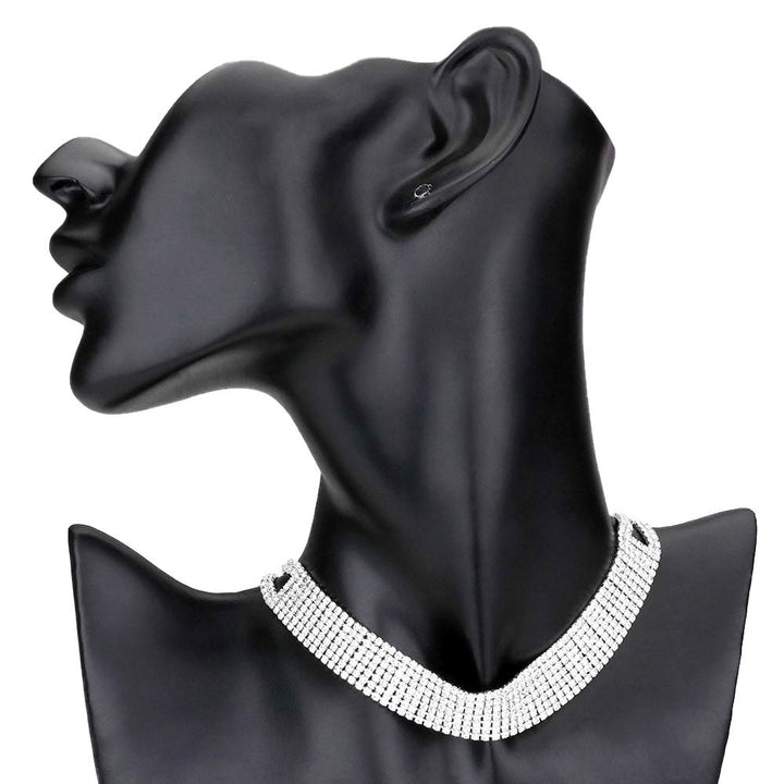 Silver Rhinestone Crystal Choker Necklace, These gorgeous crystal necklaces will show your perfect beauty & class on any special occasion. The elegance of these stones goes unmatched. Great for wearing at a party! Perfect for adding just the right amount of glamour and sophistication to important occasions. These classy rhinestone choker necklaces are perfect for parties, weddings, and evenings. Awesome gift for birthdays, anniversaries, Valentine’s Day, or any special occasion.