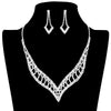 Silver Rhinestone Paved V Shaped Jewelry Set, is a perfect accessory to stand out from the crowd. Its unique V-shaped design is paved with high-quality rhinestones, providing a unique and eye-catching sparkle. Crafted from quality metals and rhinestones. Perfect for any special occasion or making a timeless lovely gift.