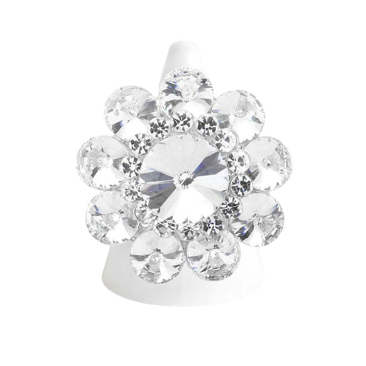 Silver Round Crystal Flower Stretch Ring, Provides a classic touch of elegance. Perfect for any special occasion or everyday wear. Perfect gift for Birthdays, Mother's Day, anniversaries, Weddings, Wedding Shower, Graduation, Prom Jewelry, Just Because, Thank you, or any other special occasion.