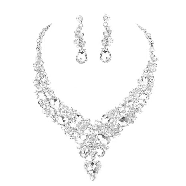 Silver Round Teardrop Stone Accented Evening Necklace Beautifully crafted design adds a gorgeous glow to any outfit. Jewelry that fits your lifestyle! stunning evening necklace will sparkle all night long making you shine out like a diamond. perfect for a night out on the town or a black tie party. Perfect Gift for Birthday, Anniversary, Prom, Mother's Day Gift, Thank you Gift.