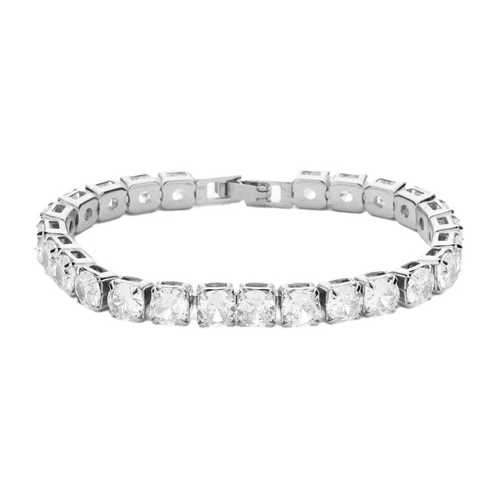 Silver Round Cz Thin Rhinestone Embellished Crystal Exquisite Style Bracelet, sparkle & shine, elegant coil bracelet, easy to put on, take off, comfortable to wear, just the right touch to set off LBD. Special Occasion, Date night, Prom, Evening, Party, Gift, Sweet 16, Quincea√±era, Anniversary, Birthday, Perfect Gift for Her