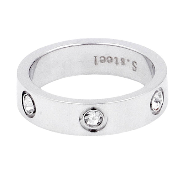 Silver-Stone Embellished Stainless Steel Band Ring is an elegant and durable accessory. The stainless steel material offers strength and resistance to tarnishing, while the stone embellishments add a touch of sophistication. Perfect for everyday wear or special occasions.