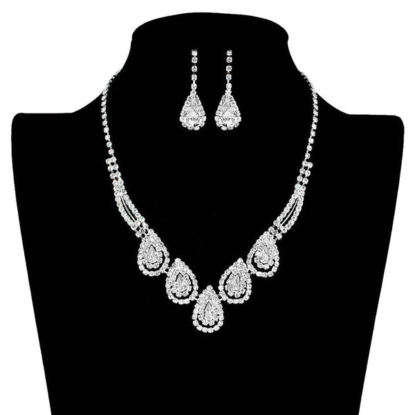 Silver Teardrop Accented Rhinestone Necklace, Beautifully crafted design adds a gorgeous glow to any outfit. Jewelry that fits your lifestyle! stunning jewelry set will sparkle all night long making you shine out like a diamond. perfect for a night out on the town or a black tie party, Perfect Gift, Birthday, Anniversary, Prom, Mother's Day Gift, Thank you Gift.