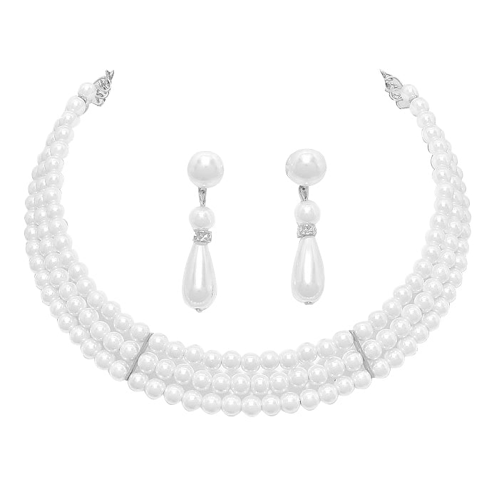 Silver White 3Row Pearl Necklace, Get ready with these pearl necklace, put on a pop of shine to complete your ensemble. Perfect for adding just the right amount of shimmer and a touch of class to special events. These classy necklaces are perfect for Party, Wedding and Evening. Awesome gift for birthday, Anniversary, Valentine’s Day or any special occasion.