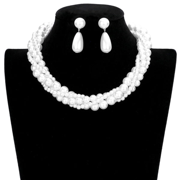 Embellished Pearl Cluster Necklace Earring Set