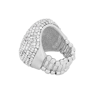 Silver Wide Crystal Rhinestone Pave Stretch Ring, Accentuate your look with this Ring. Crafted with quality materials, this ring features an elegant design adorned with sparkling crystals to make a sophisticated statement. Perfect for everyday wear or. formal occasions. A perfect gift item for your friends and family