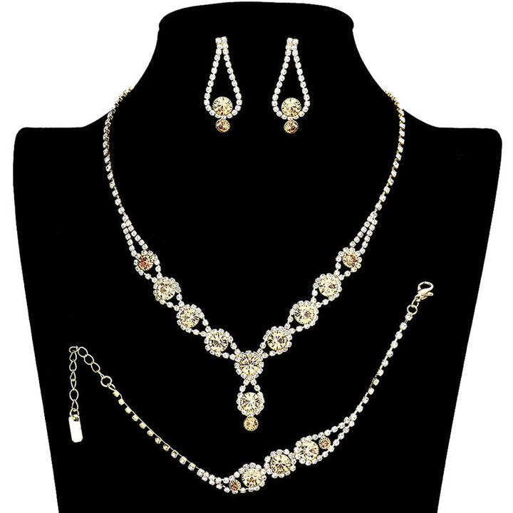 Topaz 3PCS Rhinestone Bubble Necklace Jewelry Set, These glamorous Rhinestone Bubble jewelry sets will show your perfect beauty & class on any special occasion. The elegance of these rhinestones goes unmatched. Great for wearing at a party! Perfect for adding just the right amount of glamour and sophistication to important occasions. These classy Rhinestone Bubble Jewelry Sets are perfect for parties, Weddings, and Evenings.