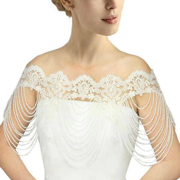 White Draped Beaded Lace Wedding Shawl. Great shawl and wrap to match your evening dress but not cover it. Also can be fold down to a very slim size, Perfect for weddings, parties, evenings, dances, formal occasions or any other special occasions.